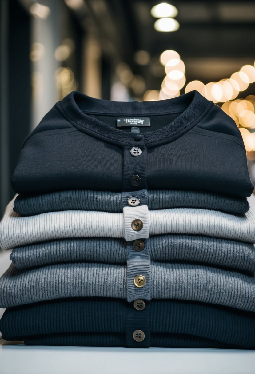 A pile of oversized button-down skinny jersey sweaters, each with a heavy, unflattering appearance