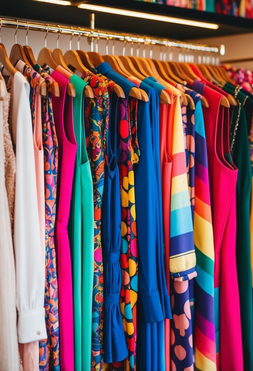 A colorful wardrobe bursting with vibrant hues and patterns