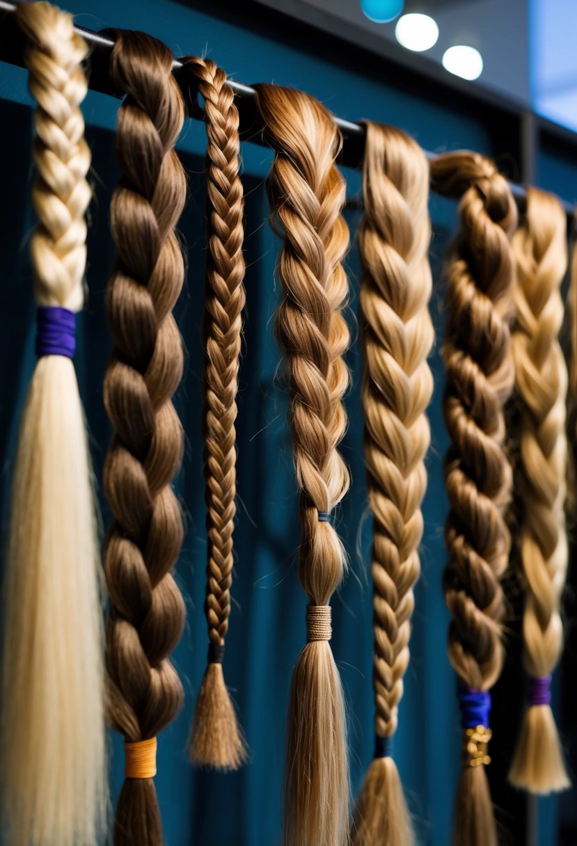 A collection of braided hairstyles on display, ranging from sleek to messy, with varying textures and lengths, showcasing versatility and style