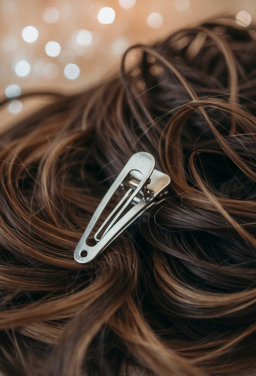 A claw hair clip lies discarded among tangled, messy hairstyles