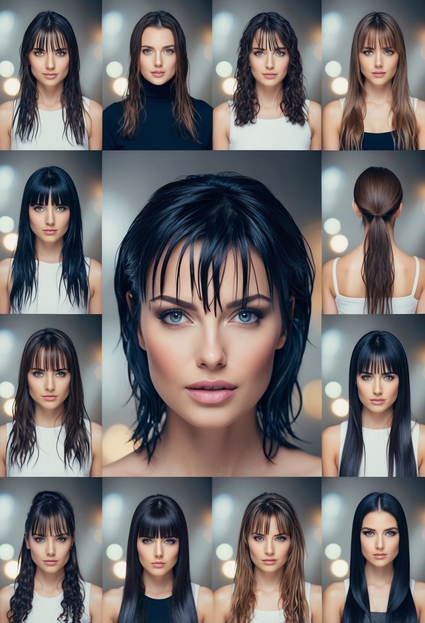 A woman with wet hair and 10 different hairstyles, each giving off a cheap look
