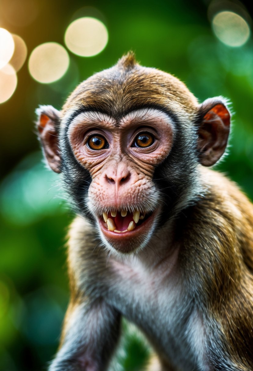 A mischievous monkey with charming tattoos on its face, stealing hearts with its playful expression