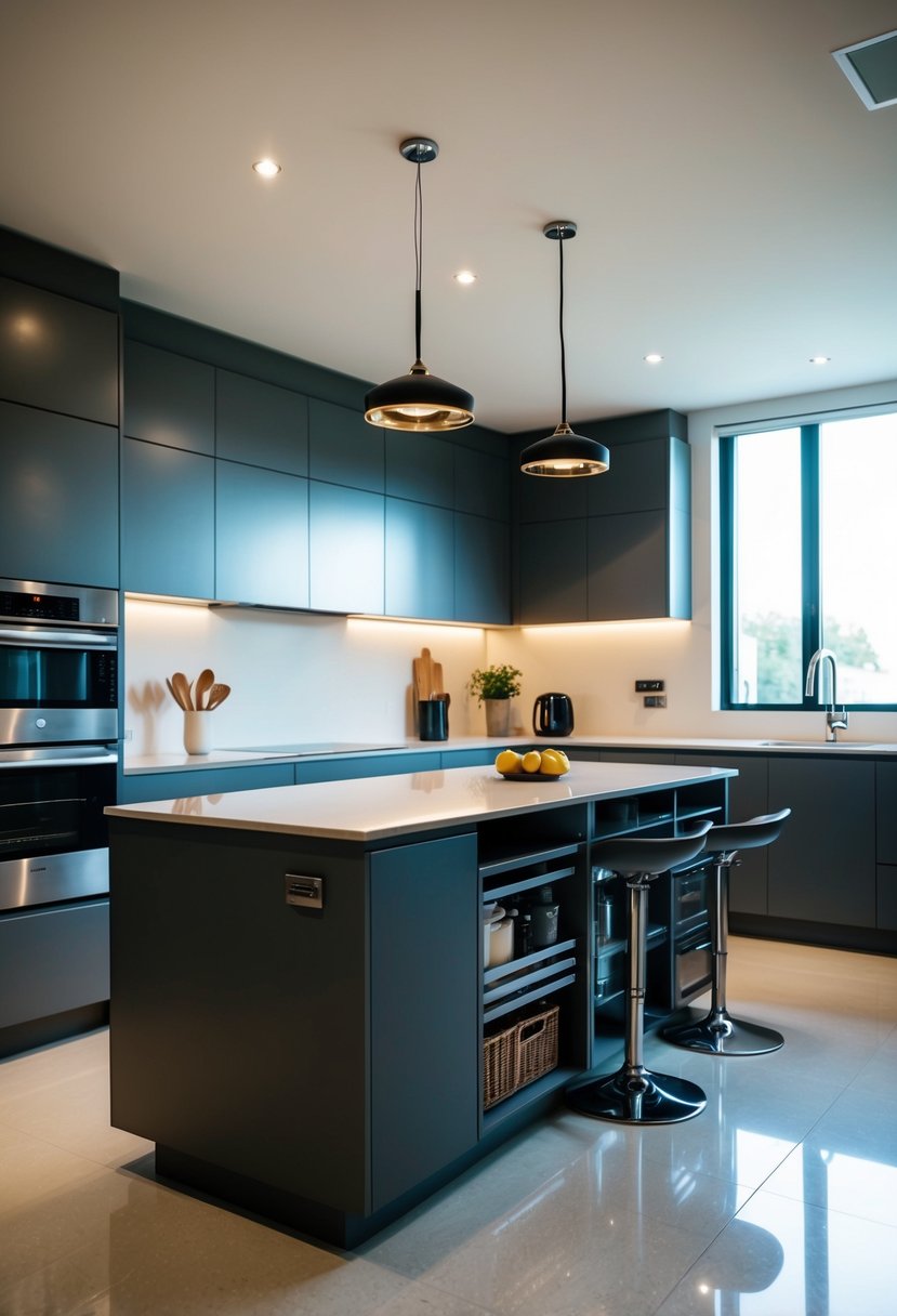 A modern kitchen with sleek, functional layouts and innovative storage solutions