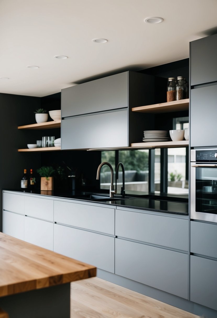 Sleek cabinetry and open shelving in modern kitchen design