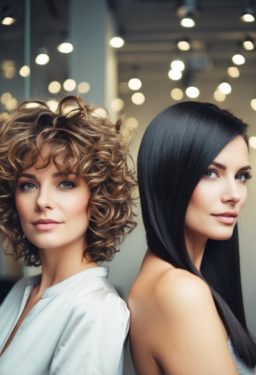 A woman with frizzy, unkempt hair next to a woman with sleek, well-maintained hair