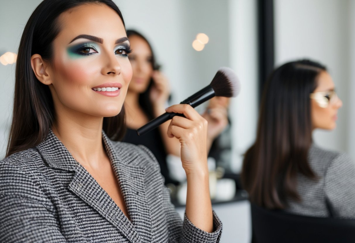 A woman's face transforming with makeup, showcasing confidence and empowerment