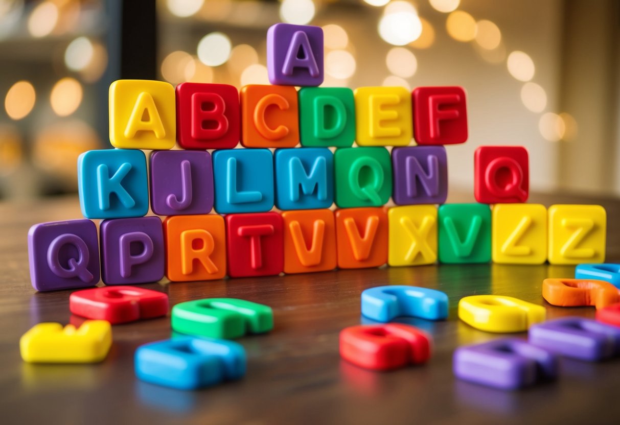 Vibrant alphabet magnets crafted from modeling clay arranged on a table